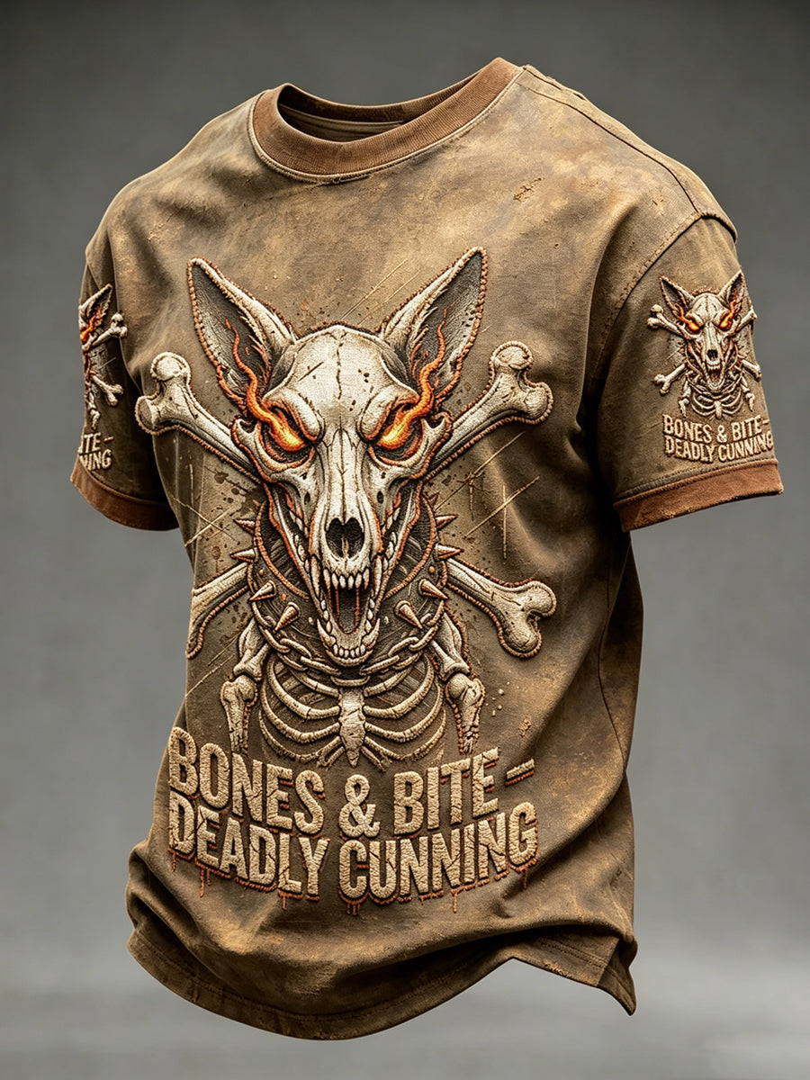 Men's Dark Animal Printed Vintage Fashion Loose Short Sleeve T-Shirt