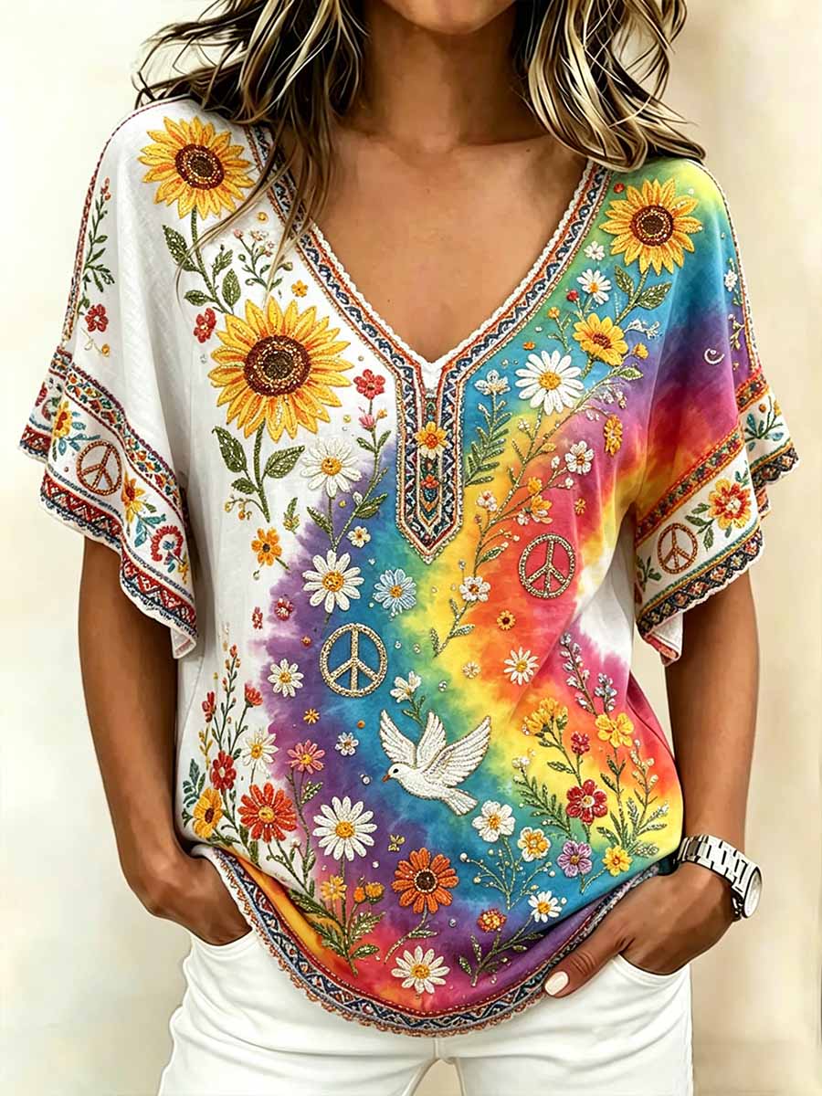 Women's Vintage Hippie Pattern Print T-Shirt