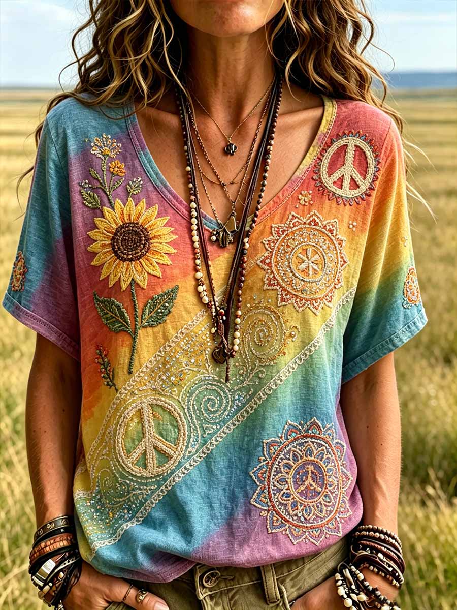 Women's Retro Hippie Pattern Print T-Shirt