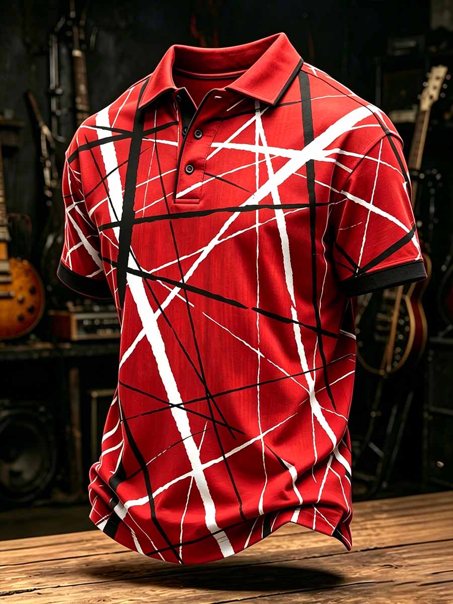 Men's Vintage Van Halen Print Casual Polo Shirt