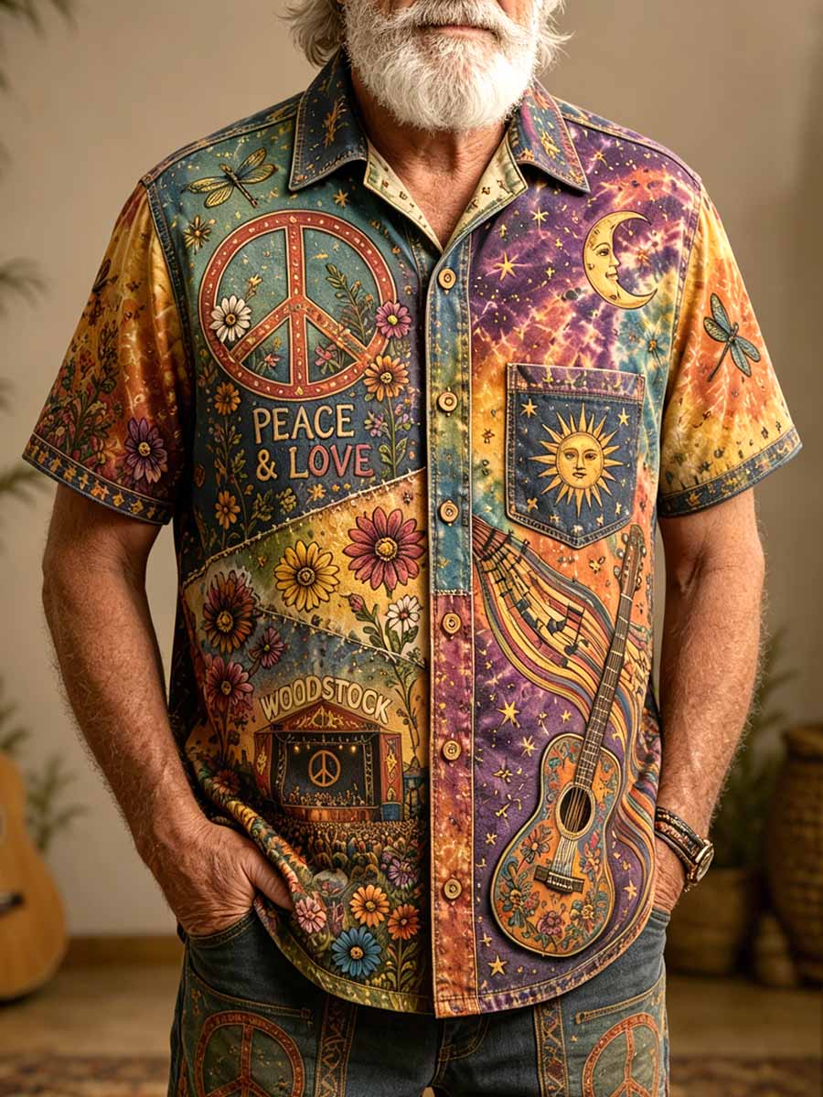 Men's Vintage Hippie Pattern Print Shirt