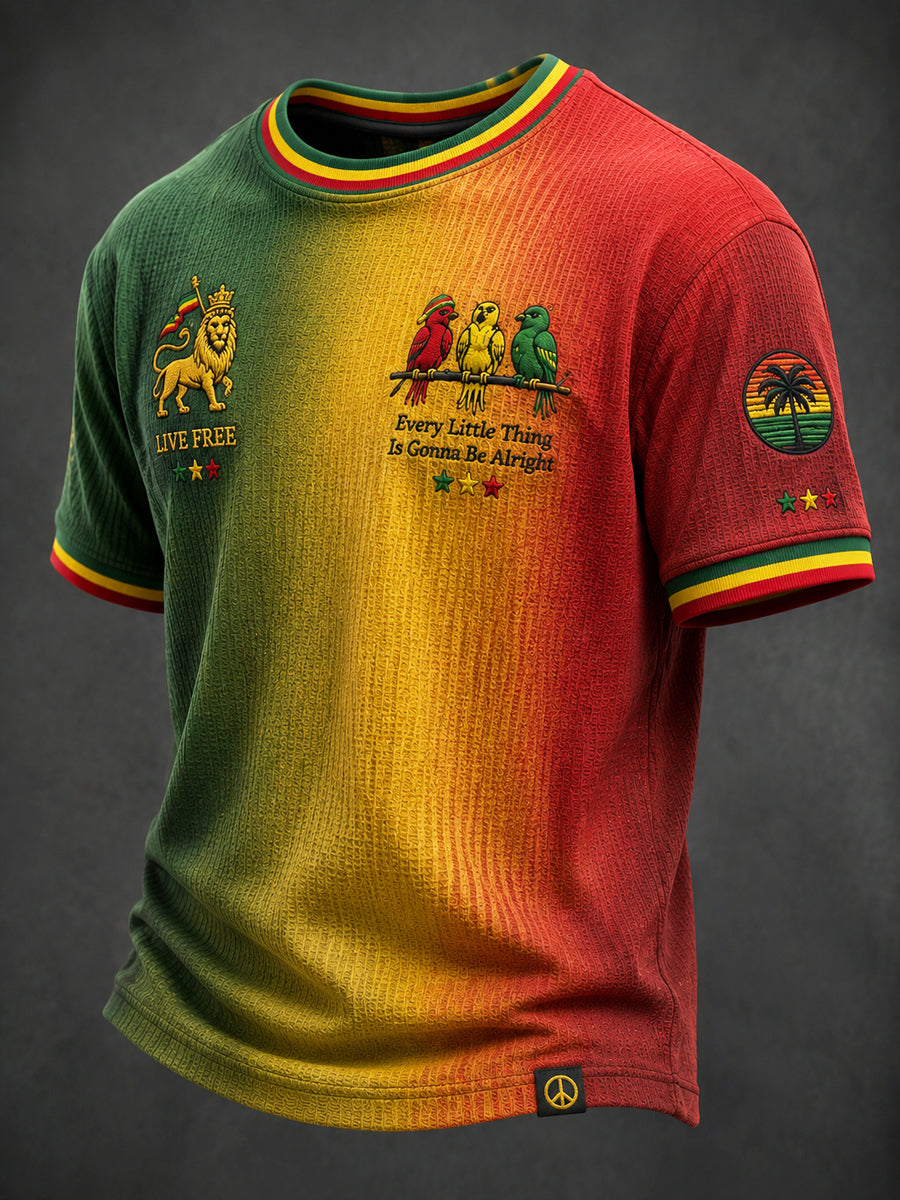 Retro Reggae Fan Gradient Waffle-Weave T-Shirt