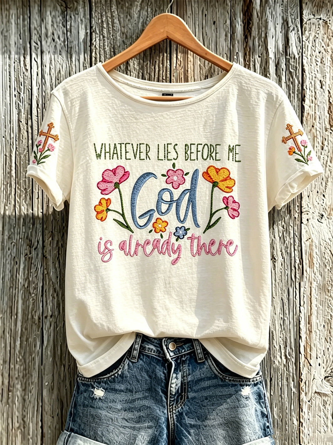 Women's Faith Pattern Printed Leisure Round Neck Short Sleeve T-shirt