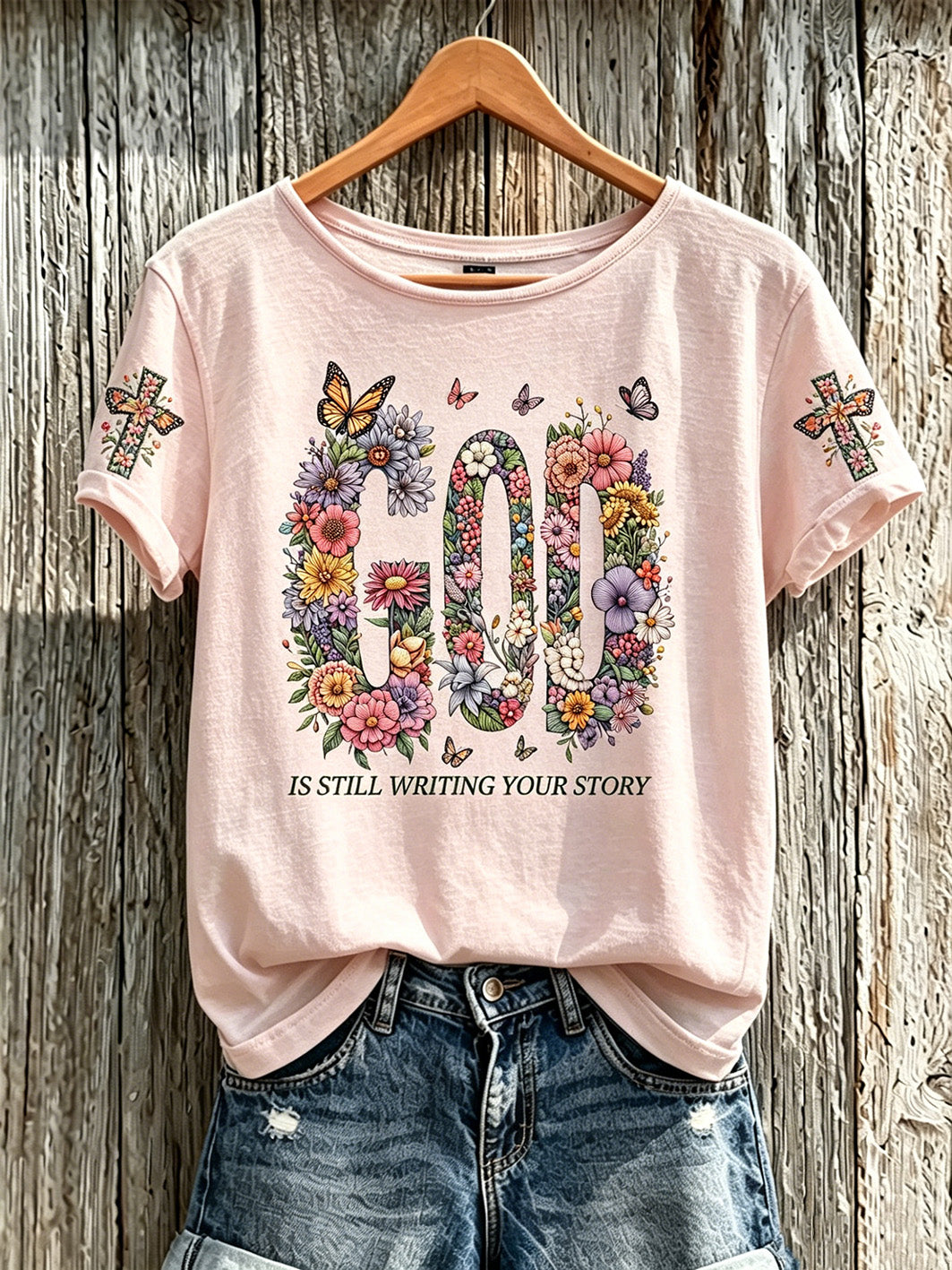 Women's Faith Pattern Printed Leisure Round Neck Short Sleeve T-shirt