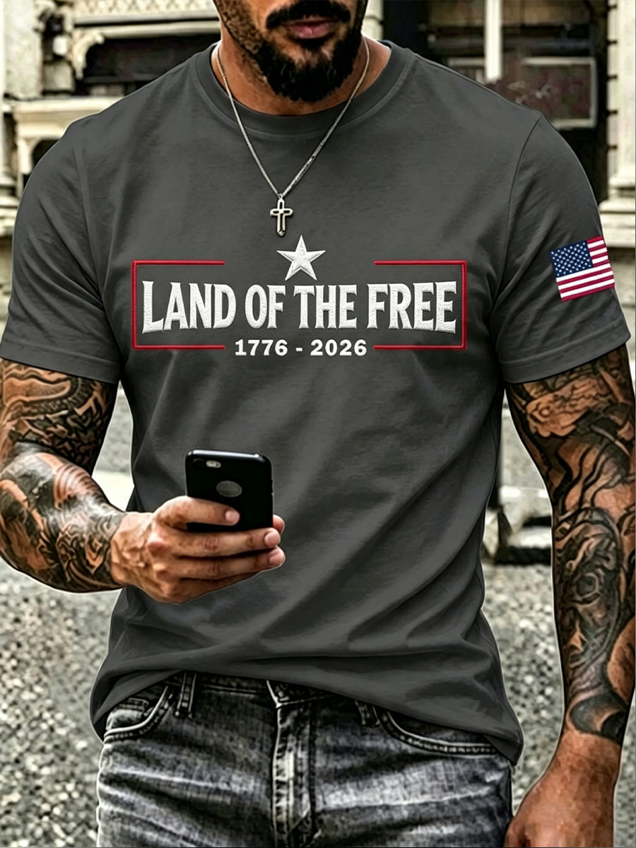Men’s Patriotic Independence Day Embroidered Casual Short-Sleeve T-Shirt