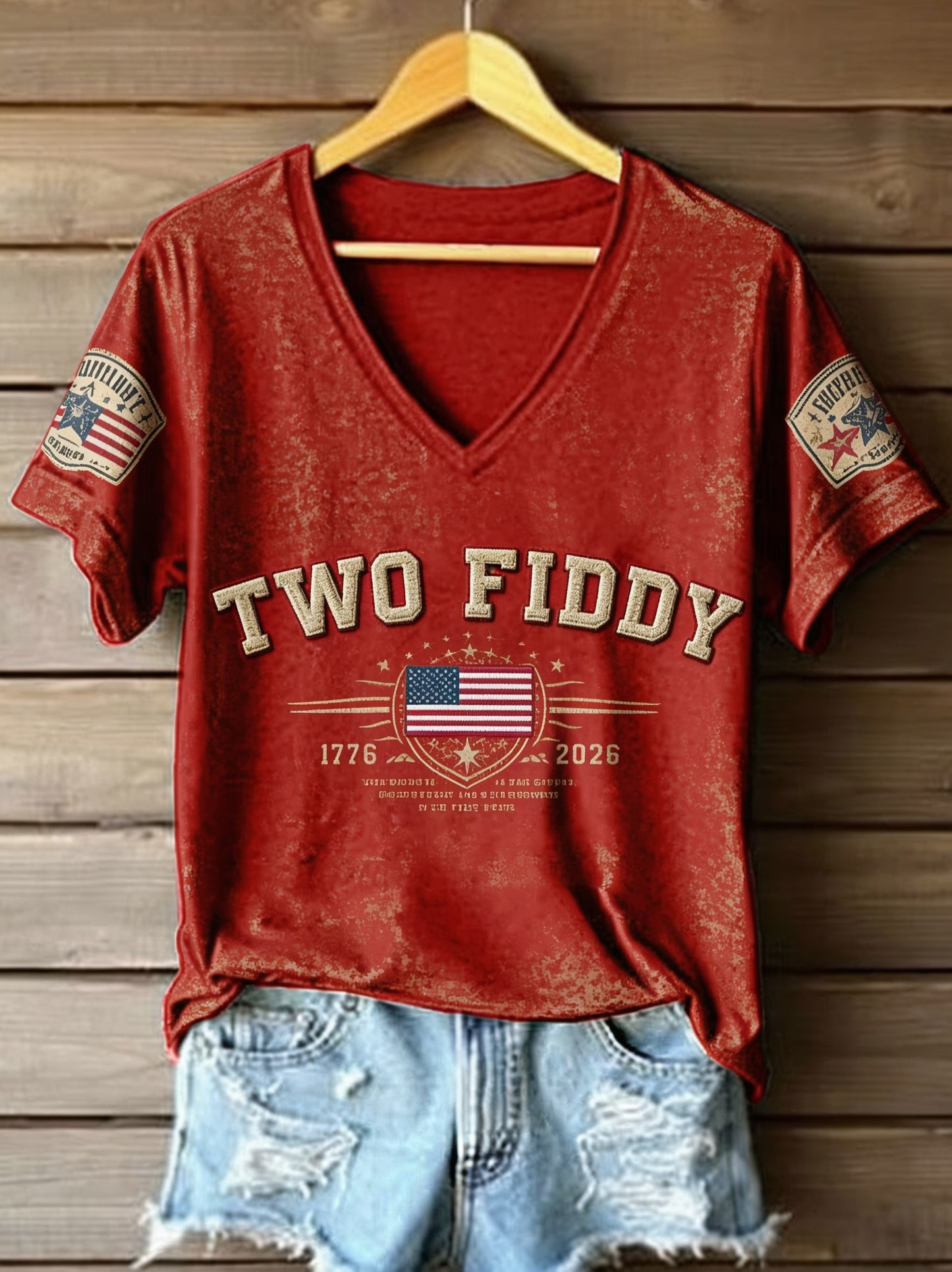 Women's Patriotic Independence Day Embroidered Casual Short-Sleeve T-Shirt