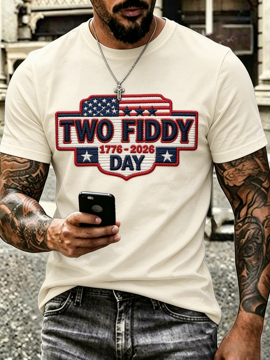 Men’s Patriotic Independence Day Embroidered Casual Short-Sleeve T-Shirt
