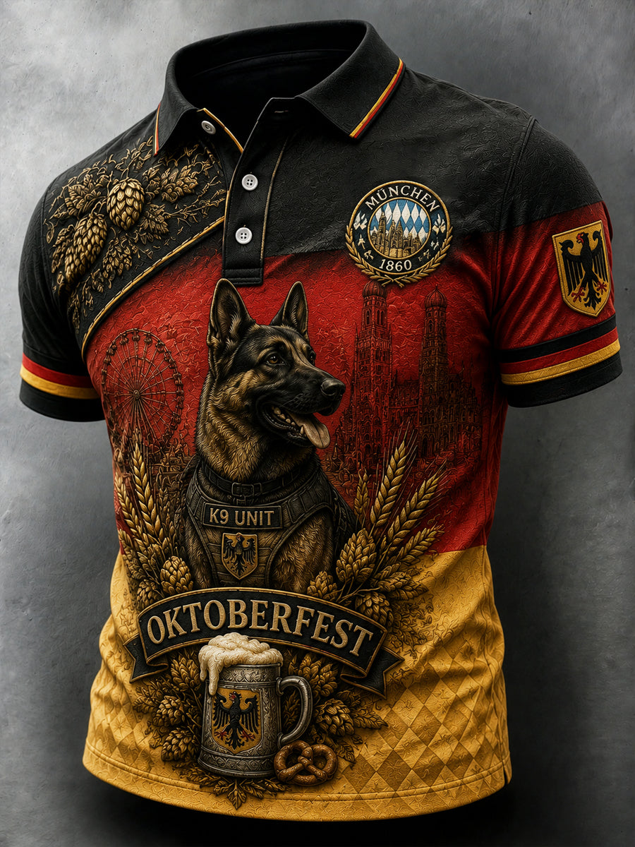 Retro German Beer Lover's Patchwork Casual Polo Shirt
