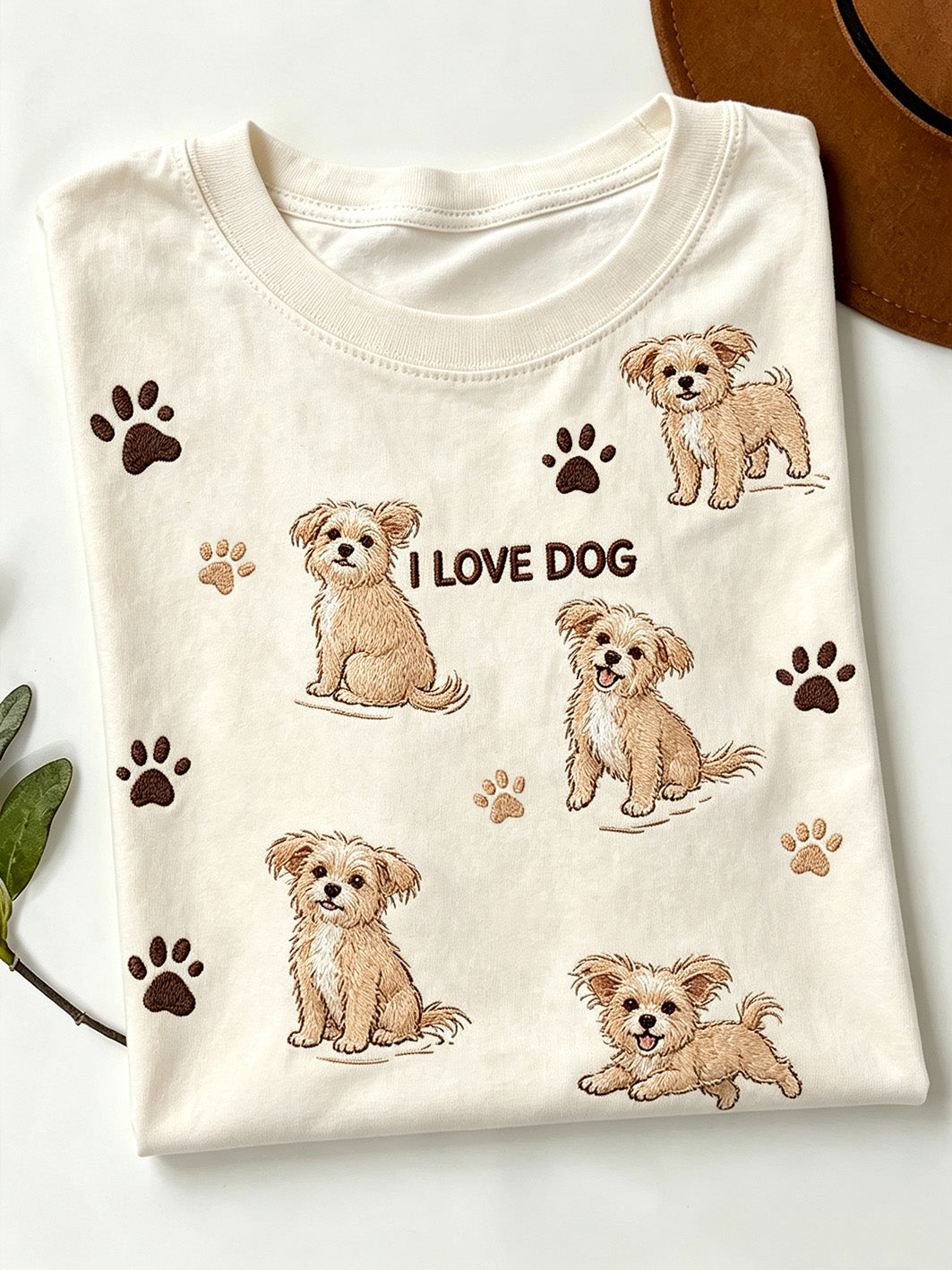 Women's cute dog pattern printed short-sleeved T-shirt
