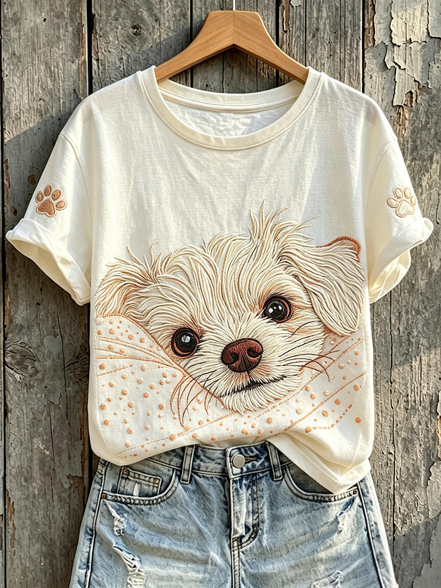 Women's Lovely Maltese Puppy Print Short-sleeved T-shirt