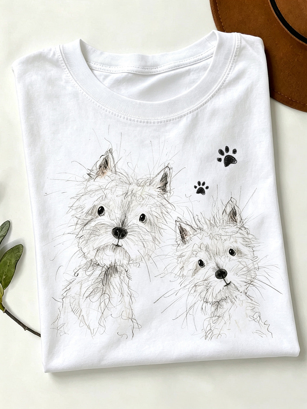 Women's cute dog pattern printed short-sleeved T-shirt