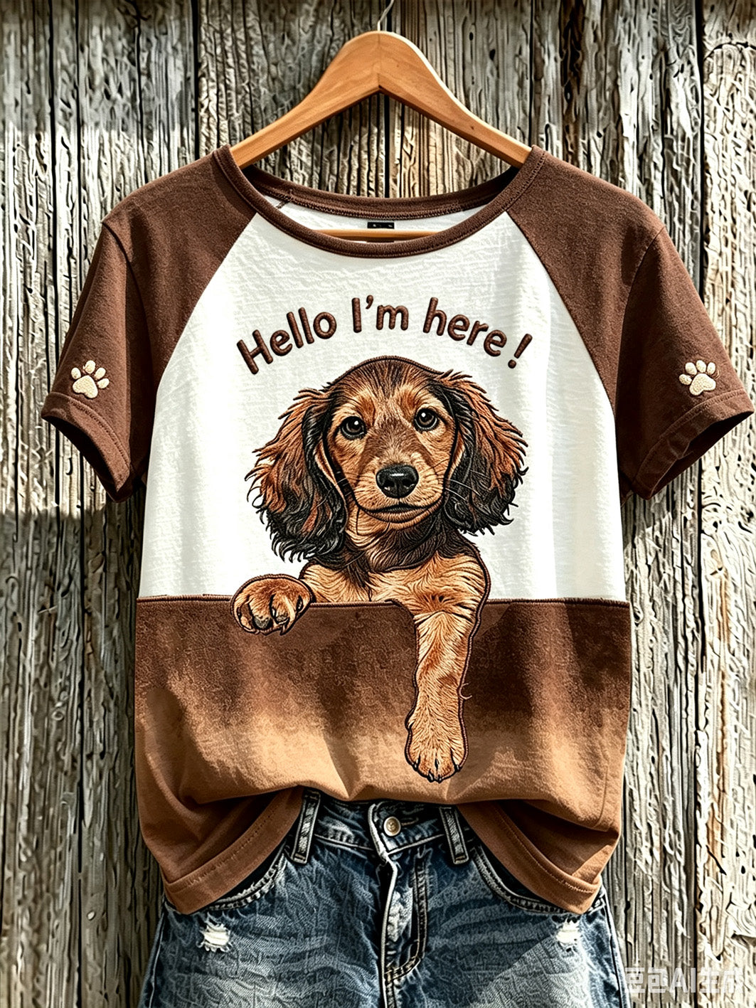 Women's cute dog pattern printed short-sleeved T-shirt