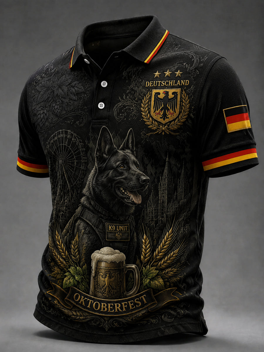 Retro German Beer Lover Police Dog Casual Polo Shirt