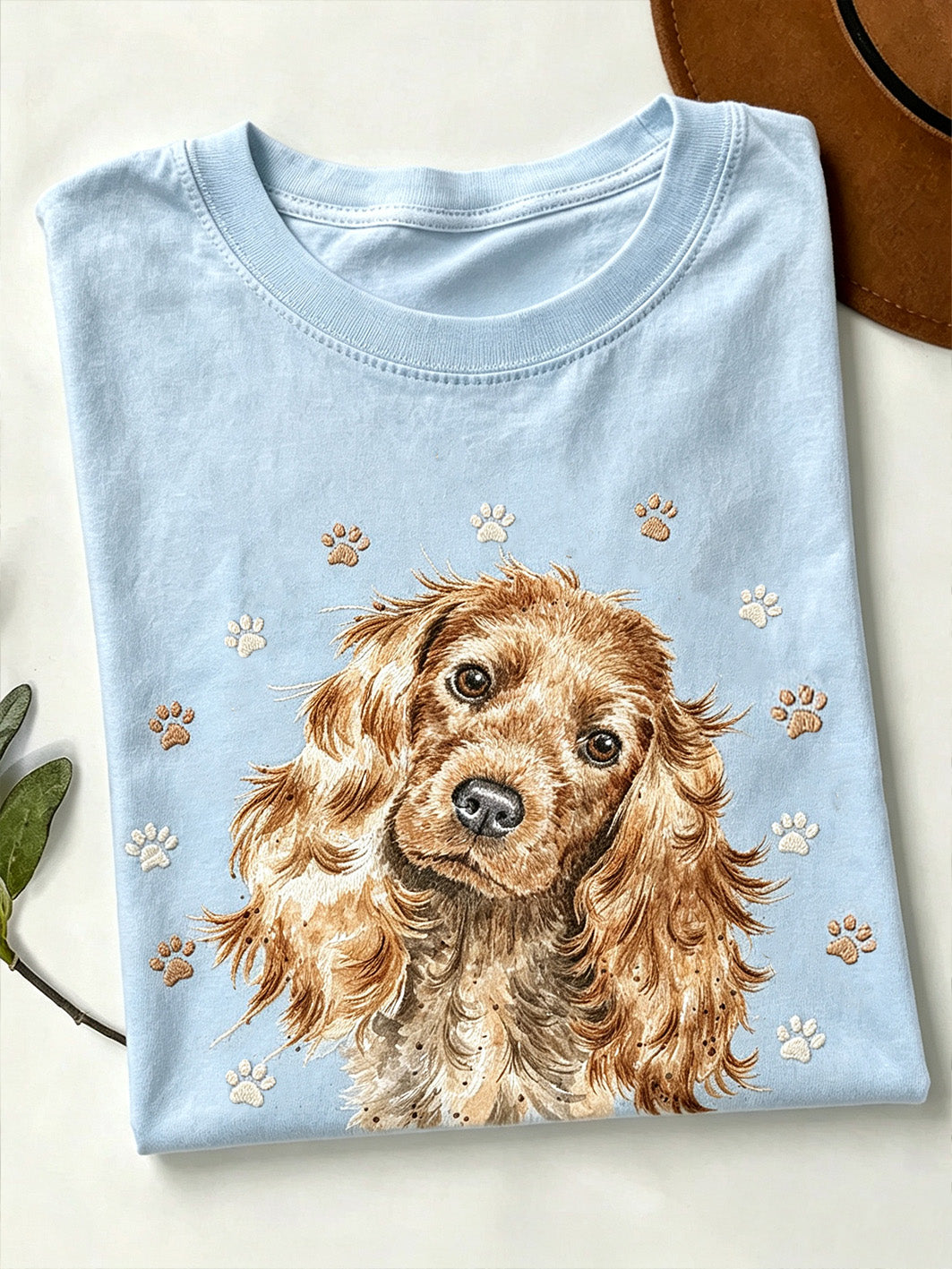 Women's cute dog pattern printed short-sleeved T-shirt