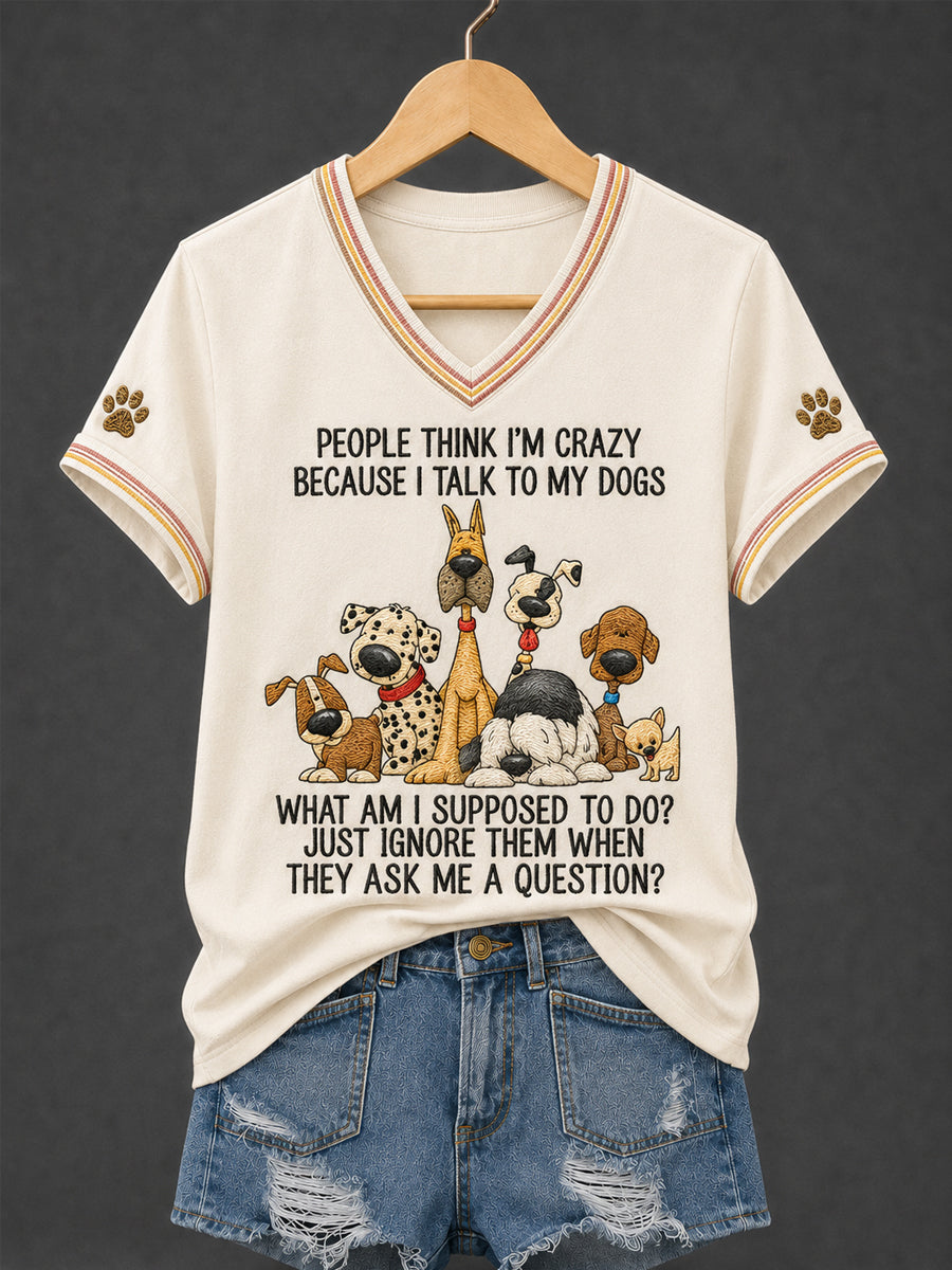 Women's Funny Dogs Make Me Happy Humans Make My Head Hurt Print Dog Lovers Gift Casual Tee
