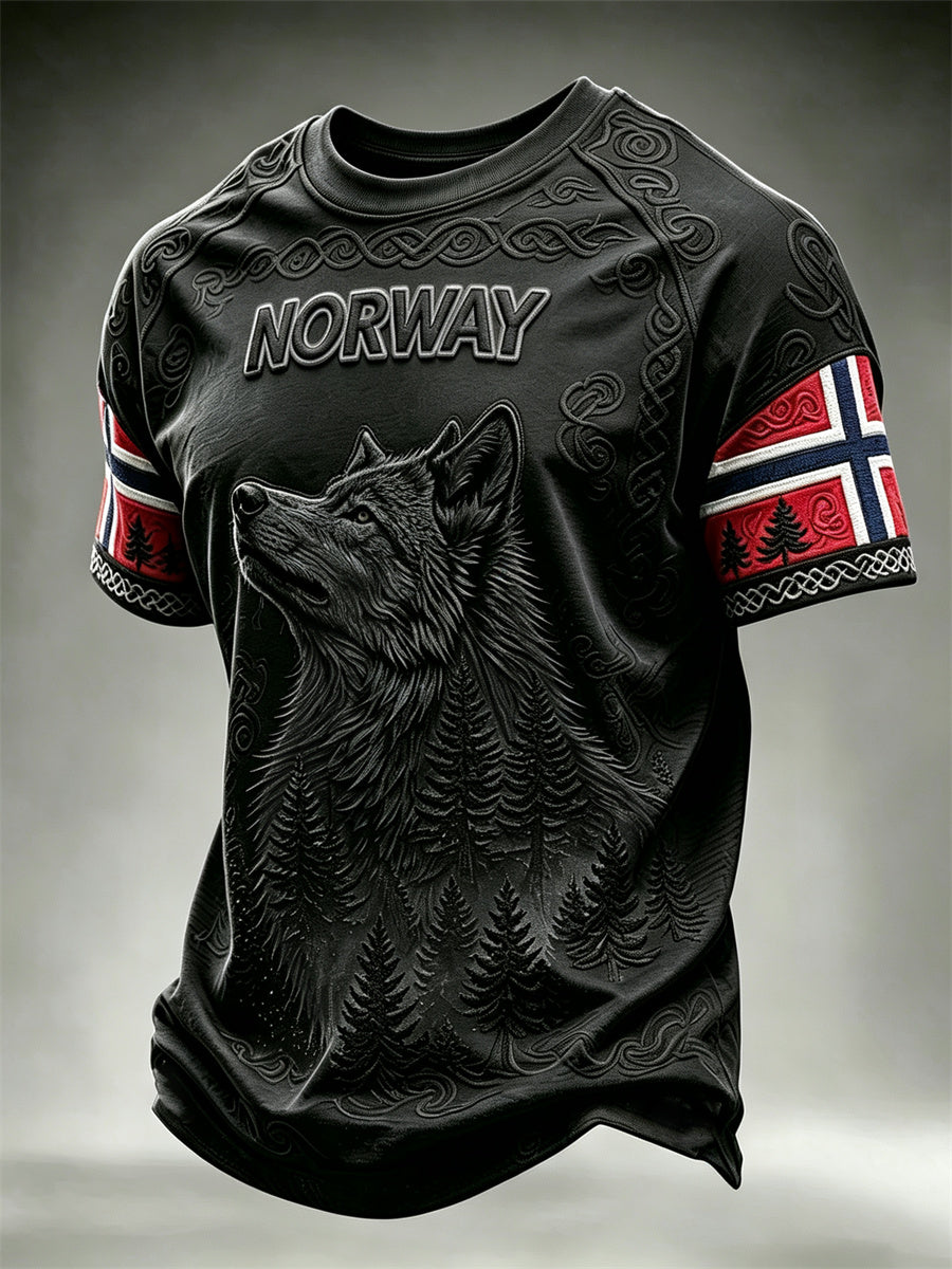 Men's Norway Viking Wolf Dark Forest Celtic Knot Flag Print short sleeves t-shirt