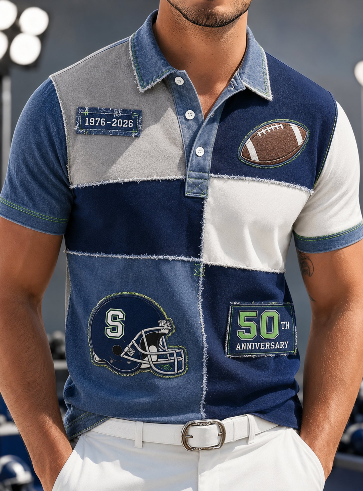 Men's Seattle Seahawks 50th Anniversary Commemorative Art Print Polo