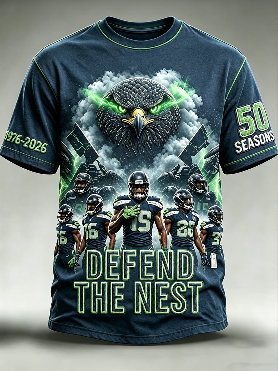 Men's Seattle Rugby Printed Vintage Fashion Loose Short Sleeve T-Shirt