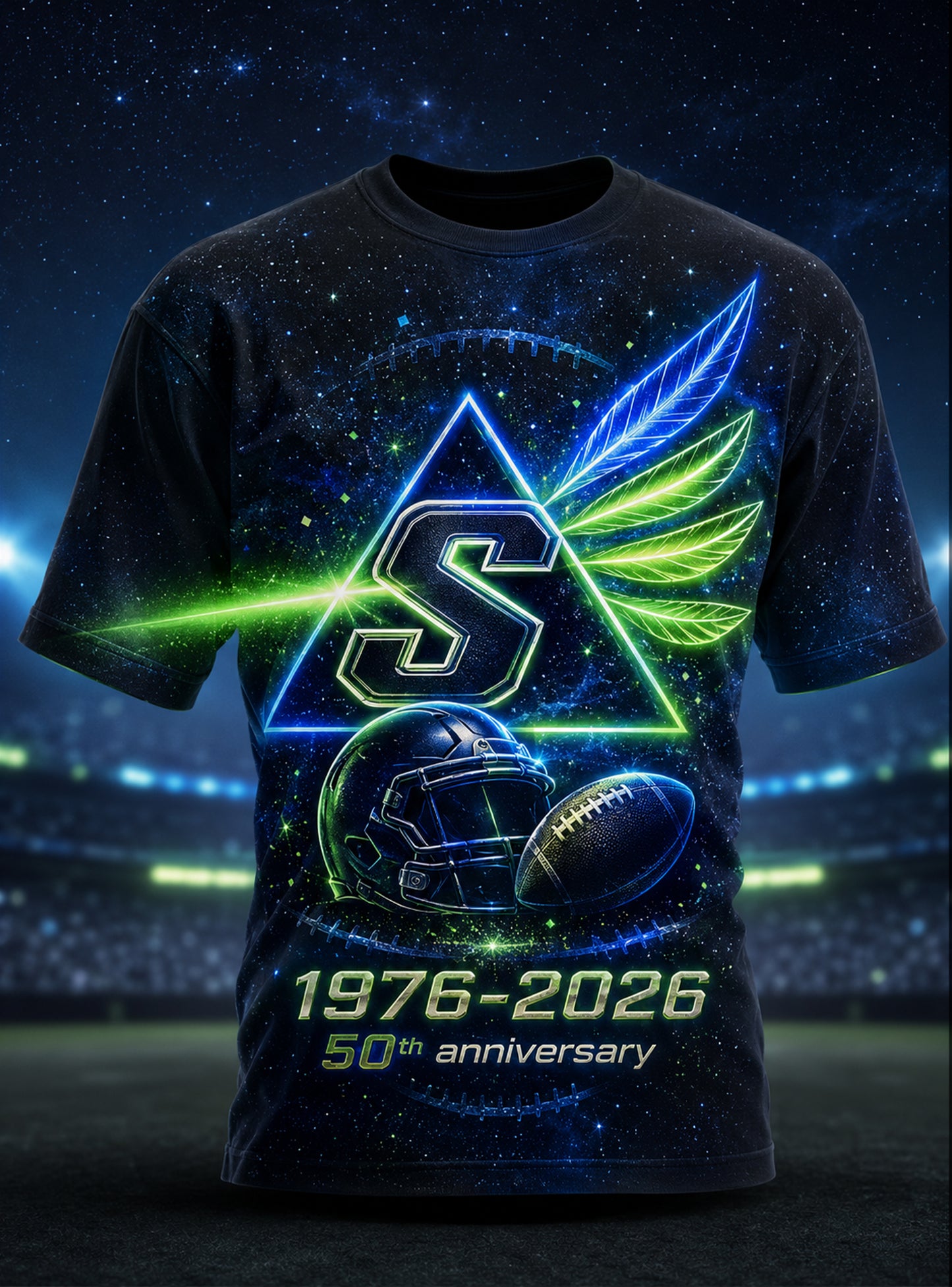 Men's Seattle Seahawks 50th Anniversary Commemorative Art Print T-Shirt