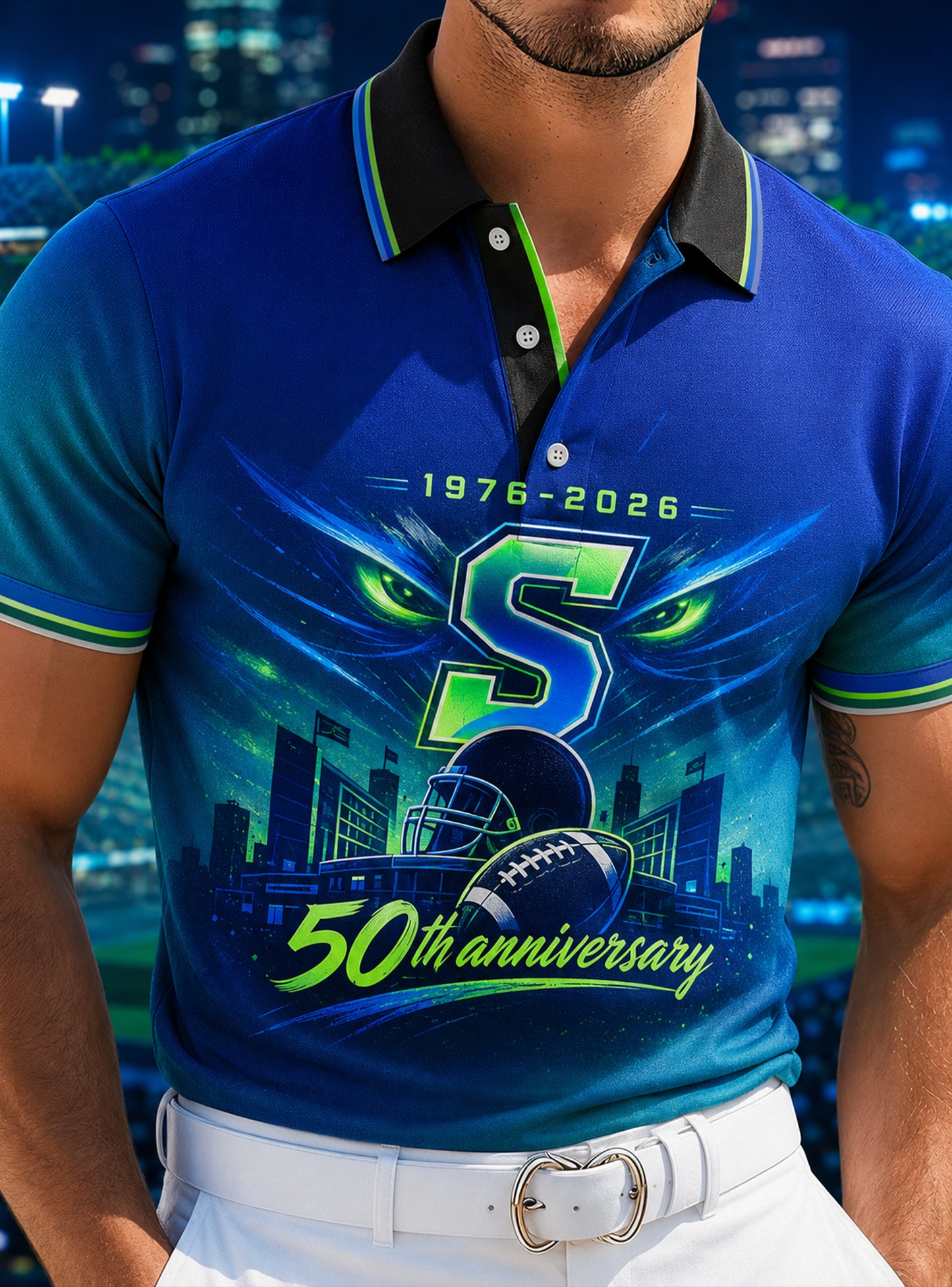 Men's Seattle Seahawks 50th Anniversary Commemorative Art Print Polo