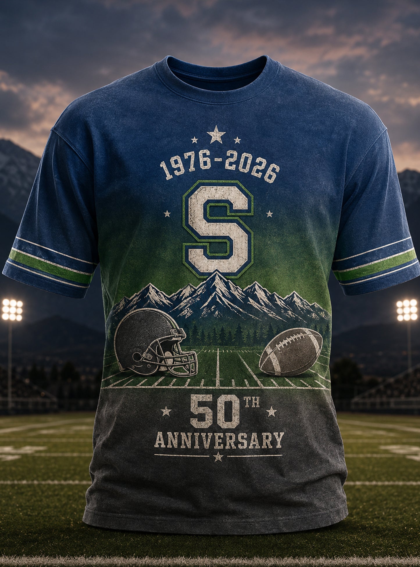 Men's Seattle Seahawks 50th Anniversary Commemorative Art Print T-Shirt
