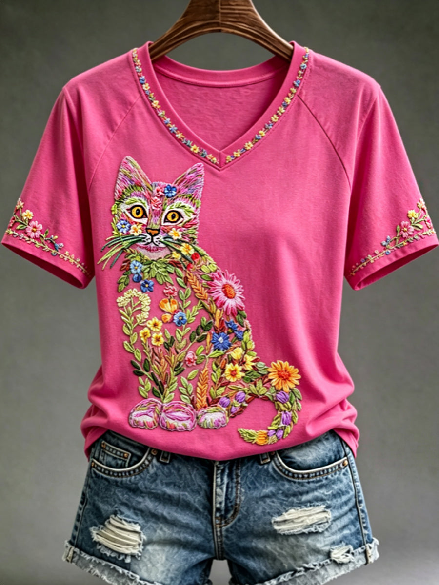 Women's V-neck off-shoulder short-sleeved T-shirt