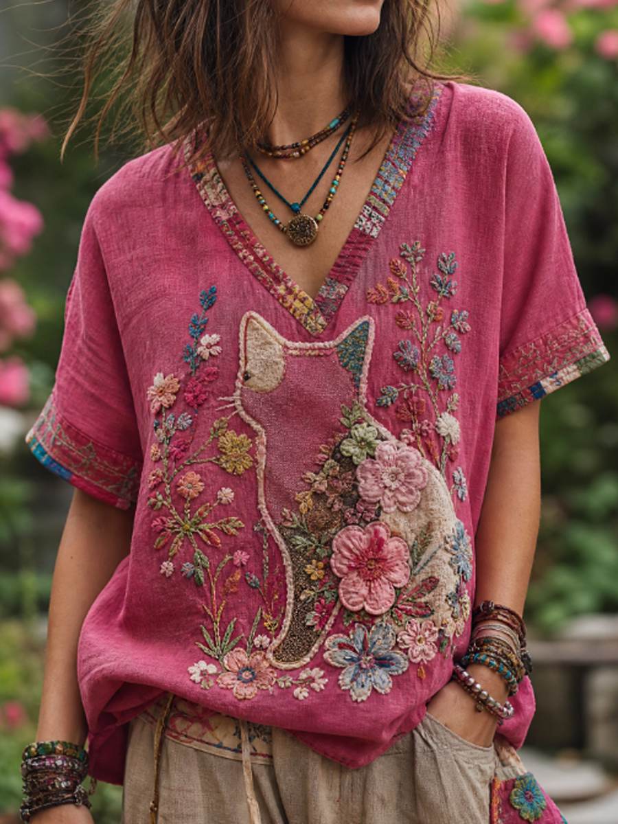 Women's linen short-sleeved T-shirt
