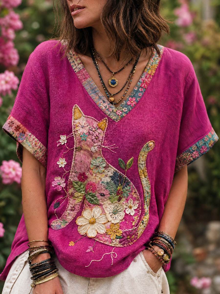 Women's linen short-sleeved T-shirt