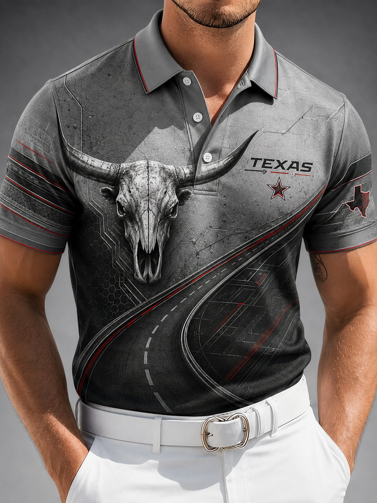 Men's Texas Western Cowboy Culture Art Print Polo