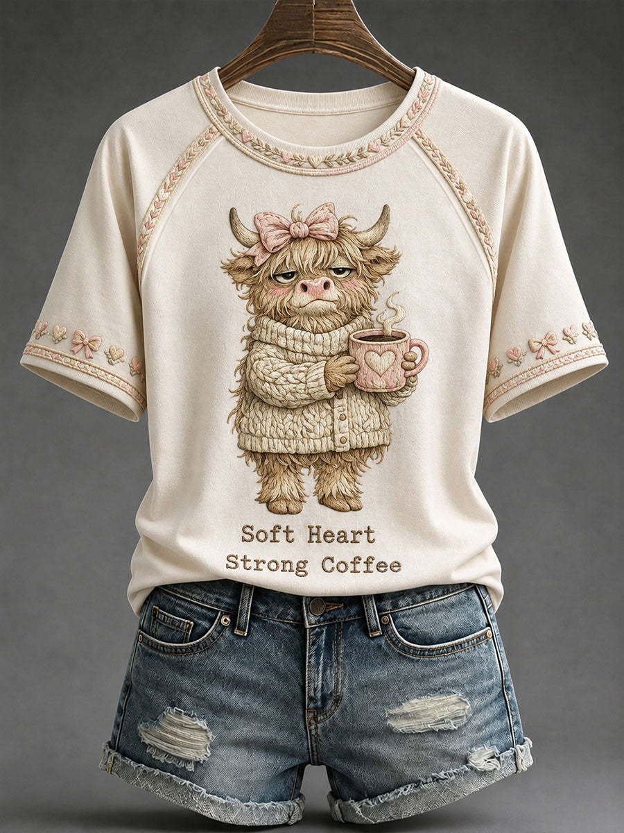 Women's Funny Highland Cow Print Casual T-Shirt