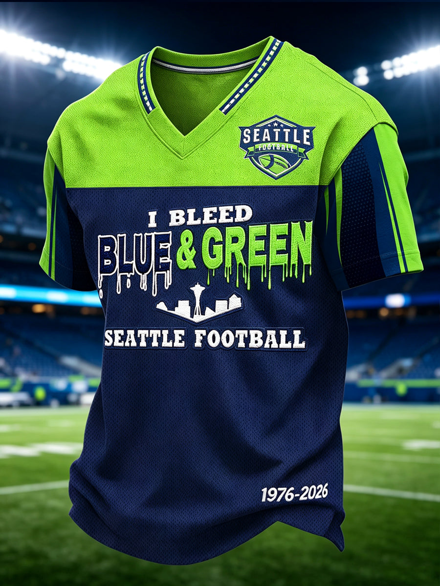 Men's Seattle Rugby Printed Vintage Fashion Loose Short Sleeve T-Shirt