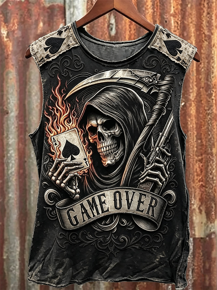 Men's Game Over Grim Reaper Ace of Spades Print Racket Vest