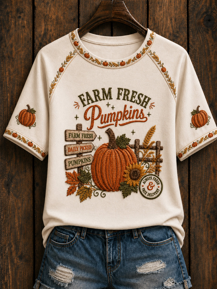 Women's Autumn Farm Fresh Pumpkins Short Sleeve T-shirt