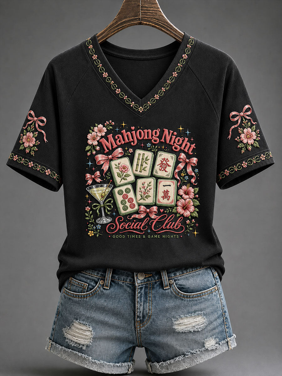 Women's 'Mahjong Night Social Club'Printed Casual T-shirt