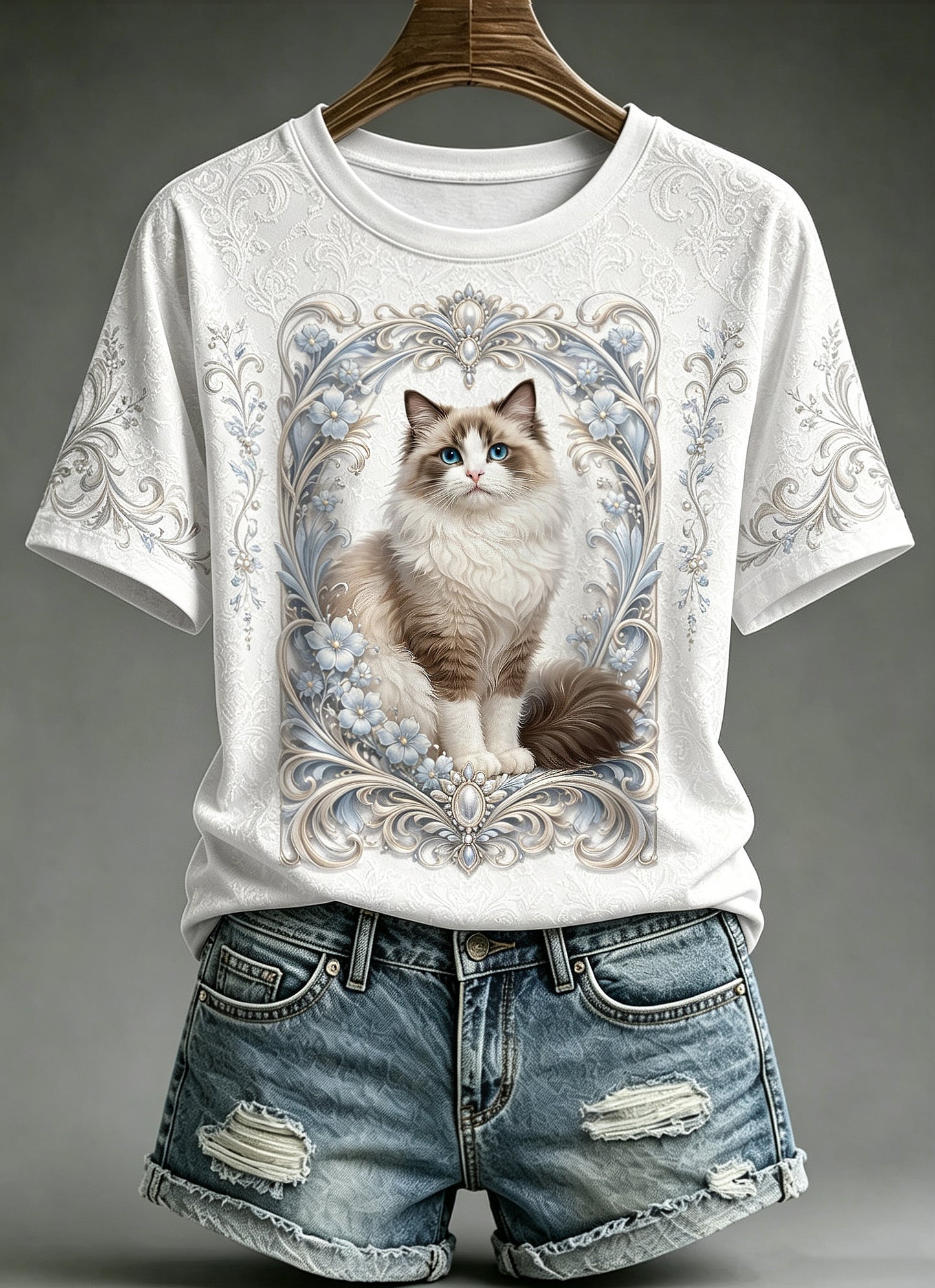 Women's Royal Cat Printed Vintage Fashion Loose Short Sleeve T-Shirt