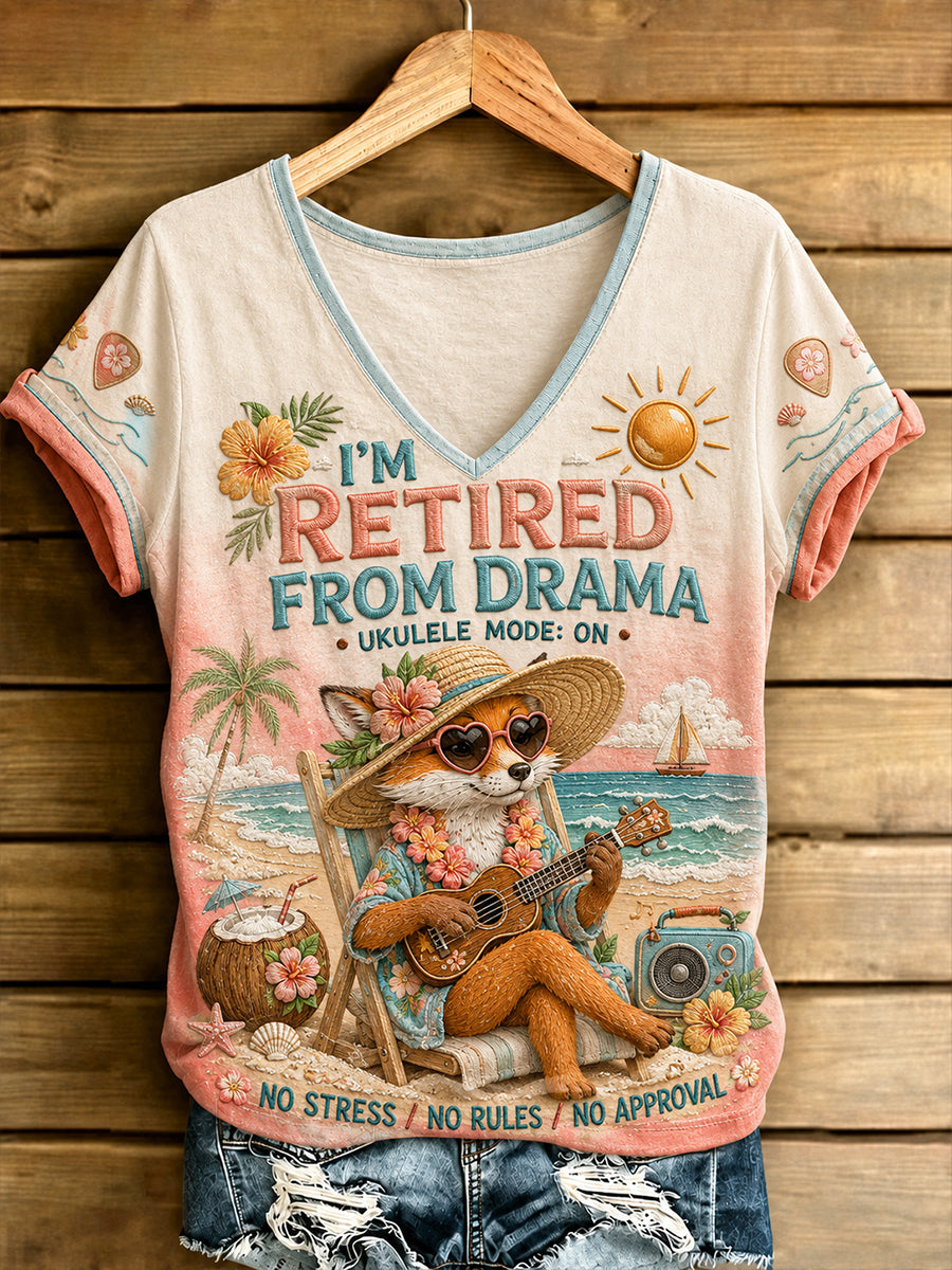 Women's I’m Retired From Drama Fox V-Neck T-Shirt