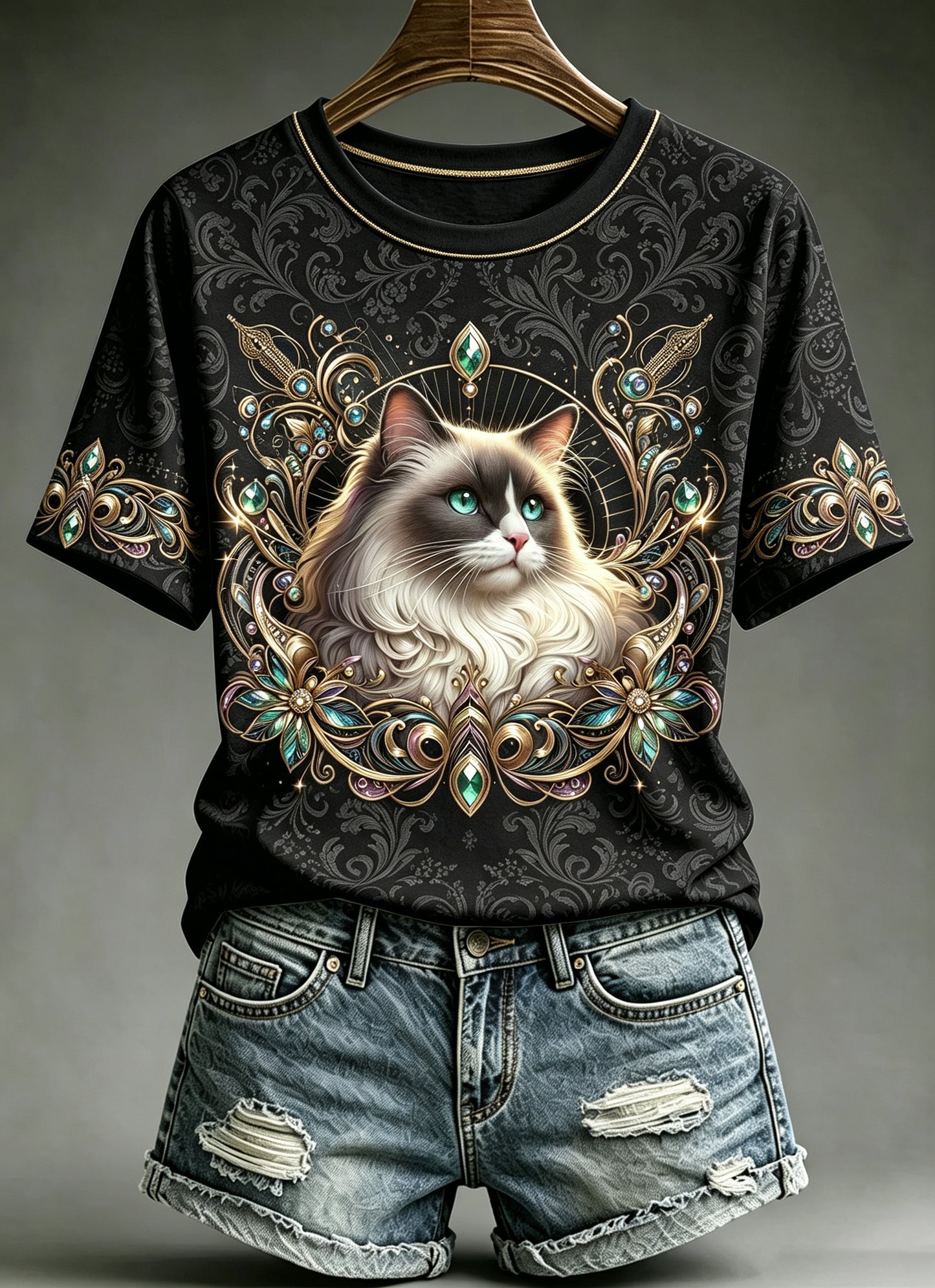 Women's Royal Cat Printed Vintage Fashion Loose Short Sleeve T-Shirt