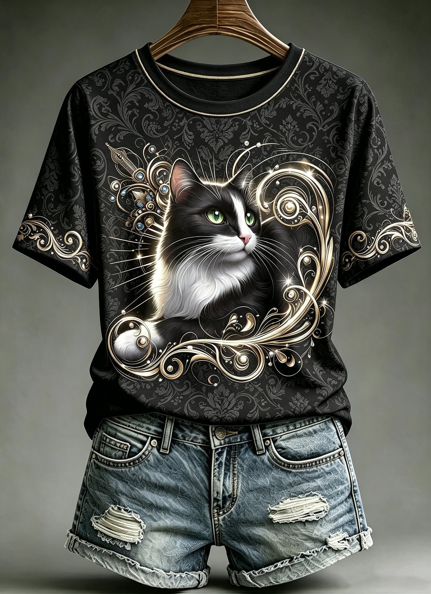Women's Royal Cat Printed Vintage Fashion Loose Short Sleeve T-Shirt