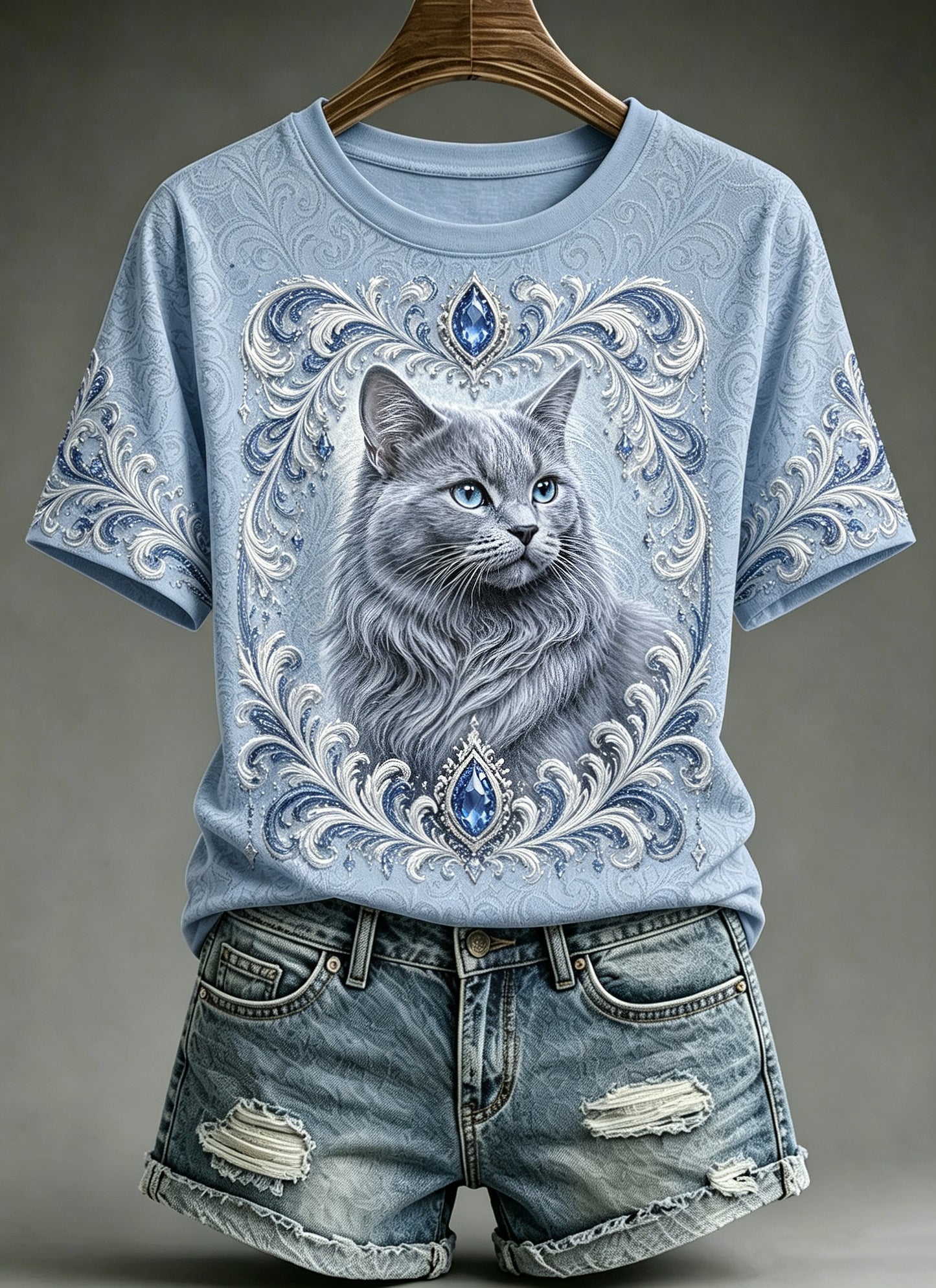 Women's Royal Cat Printed Vintage Fashion Loose Short Sleeve T-Shirt