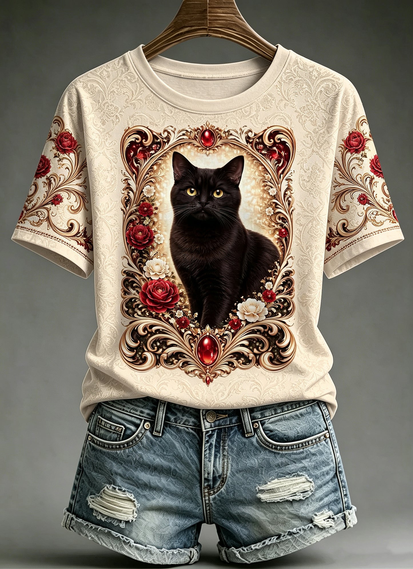 Women's Royal Cat Printed Vintage Fashion Loose Short Sleeve T-Shirt