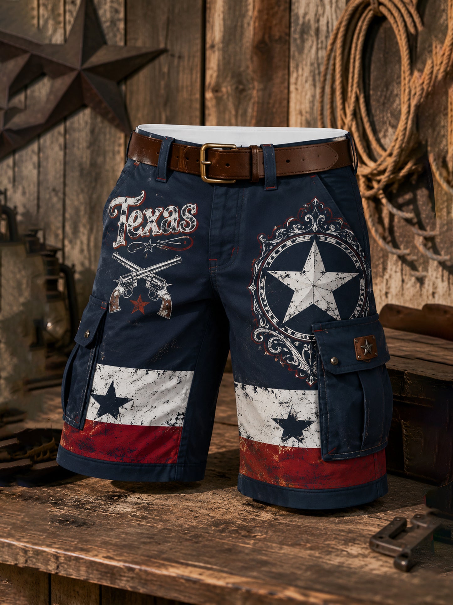 Men's Texas West Cowboy Art Print Shorts