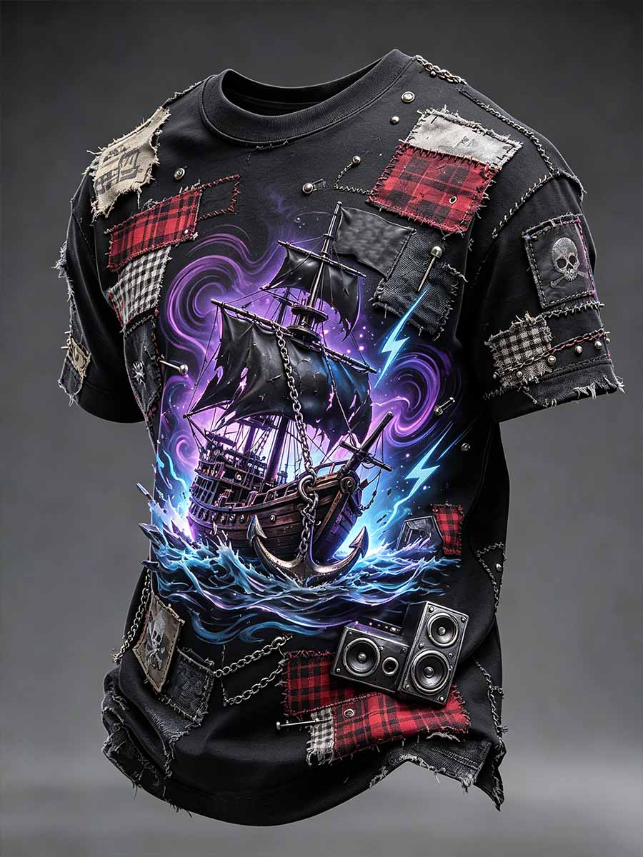 Men's Vintage Pirate Art Pattern Printed T-Shirt