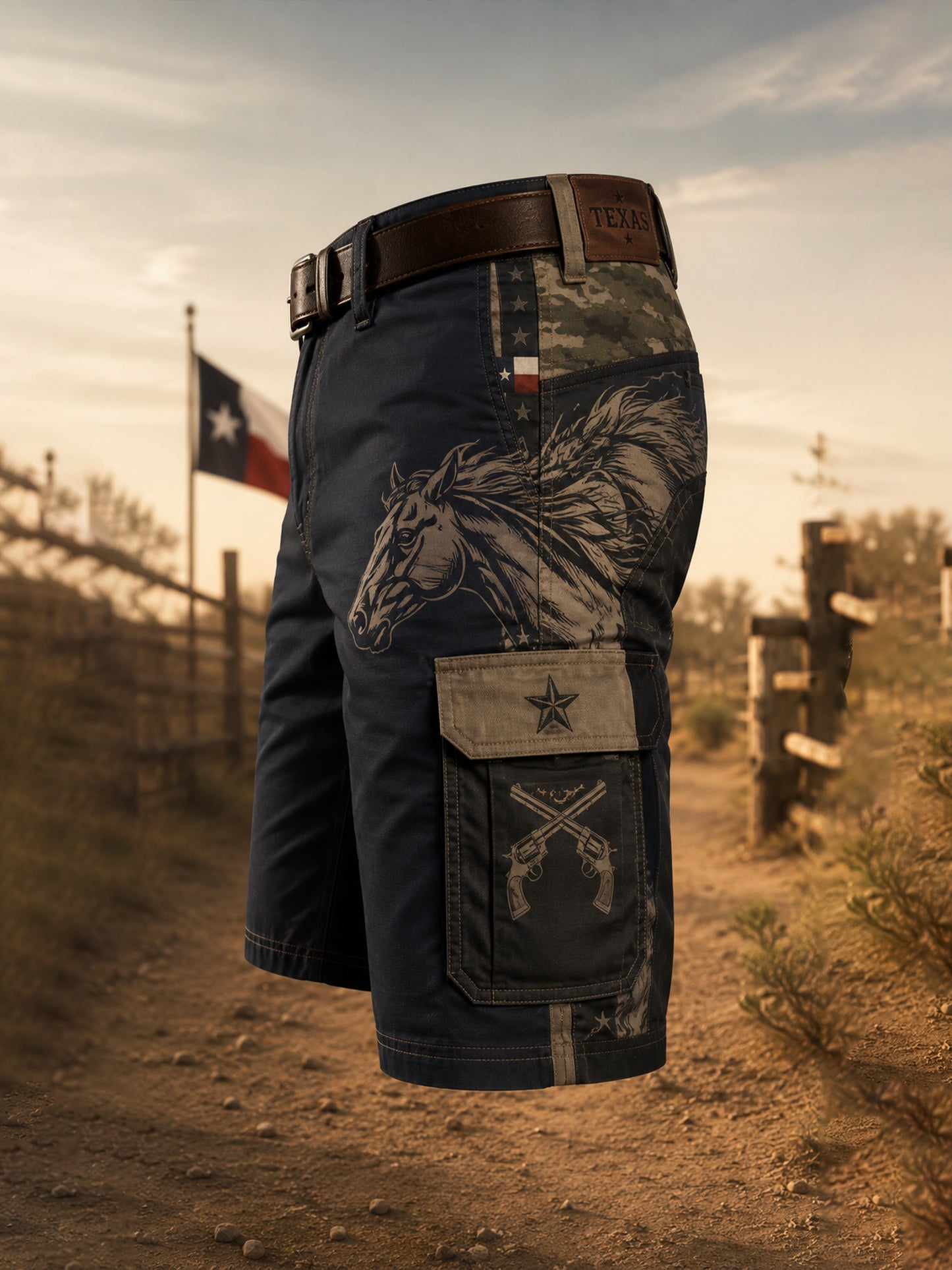 Men's Texas West Cowboy Art Print Shorts