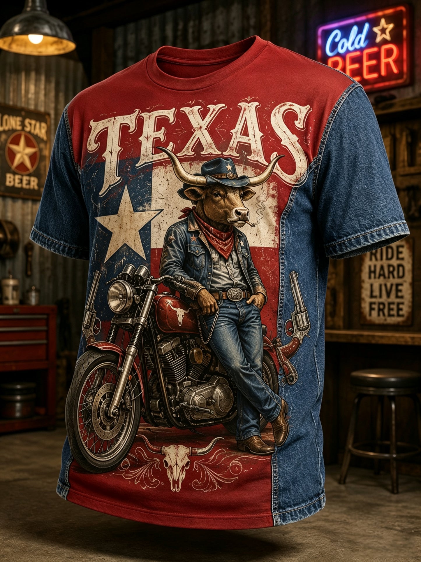 Men's Texas West Cowboy Art Print T-Shirt