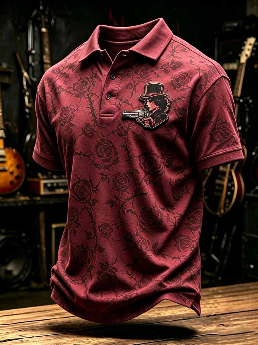 Men's Retro Guns N' Roses Print Polo Shirt