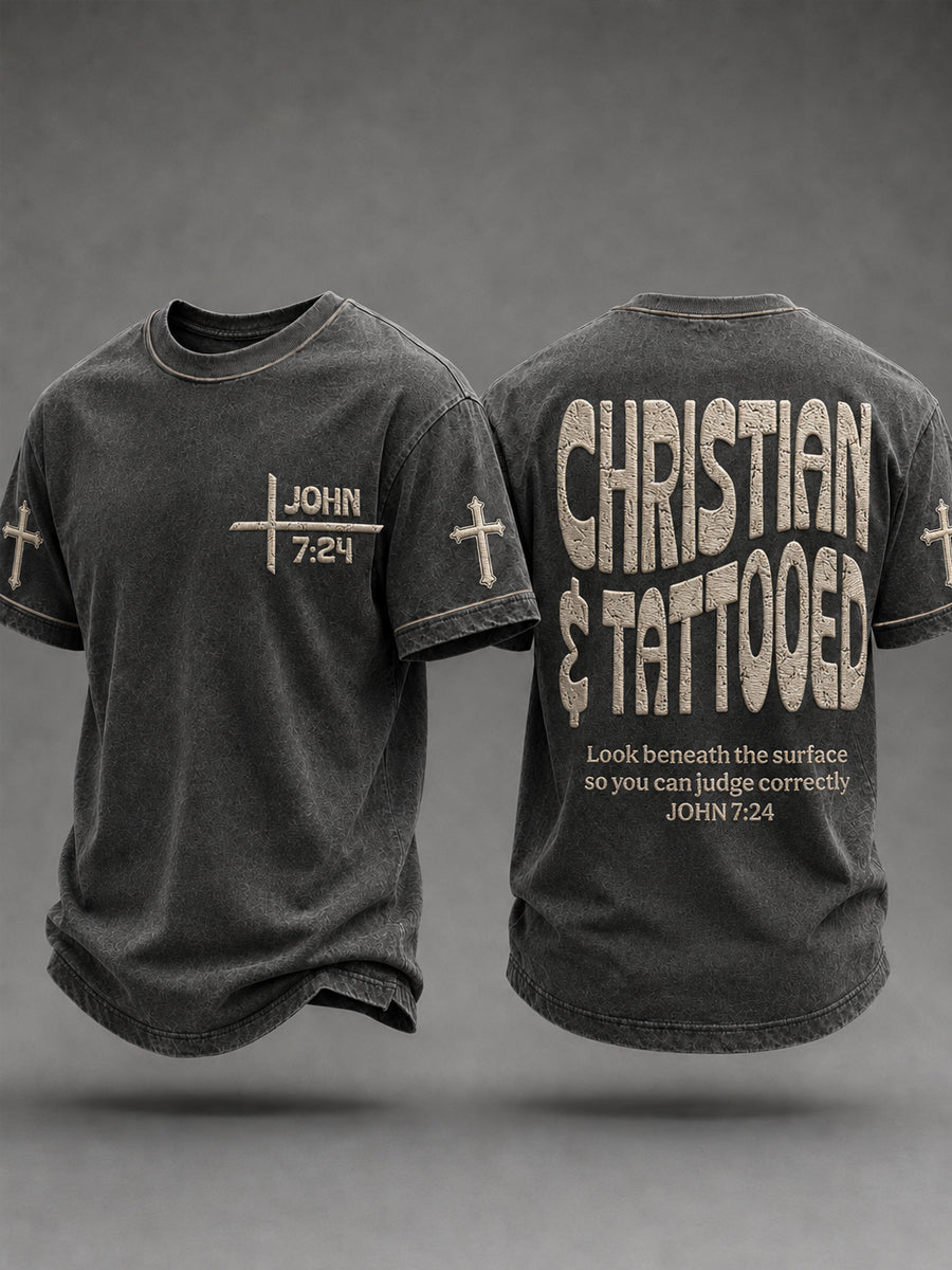 Men's CHRISTIAN & TATTOOED JOHN 7:24 Short Sleeve T-shirt