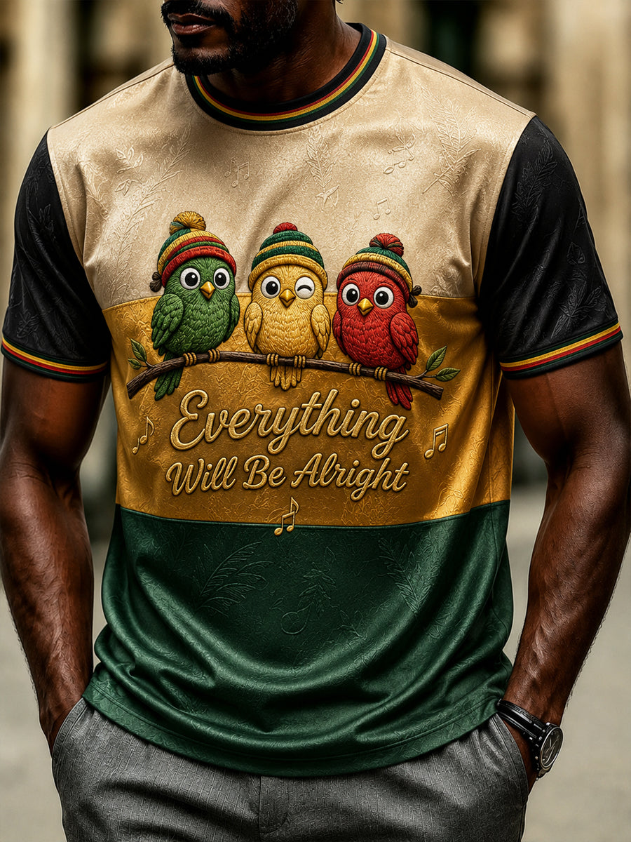 Patchwork Casual T-Shirt for Retro Reggae Music Fans