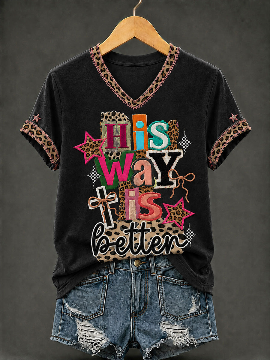 Women's His Way Is Better Print Casual V-Neck Tee