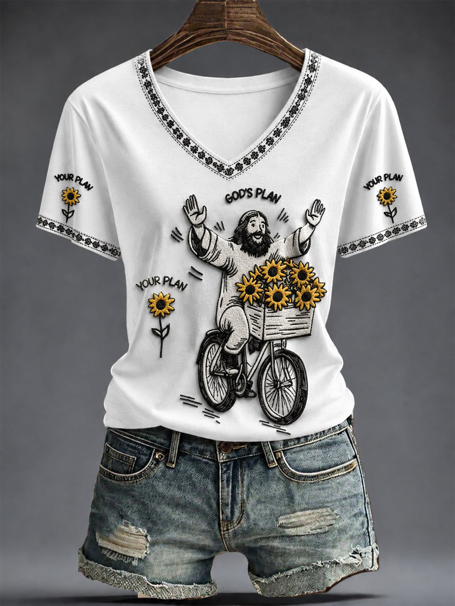 Women's Faith Printed V-neck T-shirt