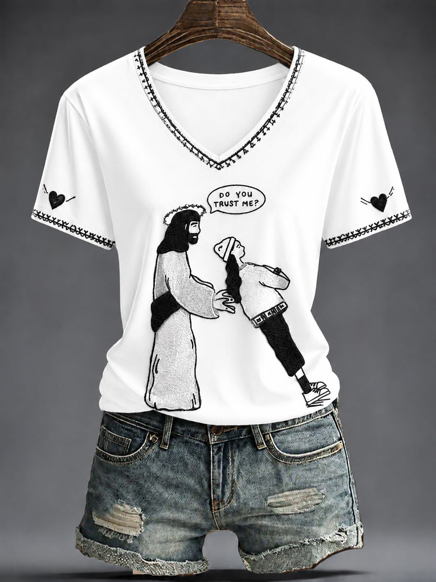 Women's Faith Printed V-neck T-shirt